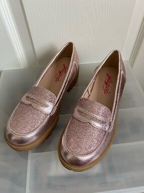 Jellypop Metallic Glitter Pink Platform Penny Loafers